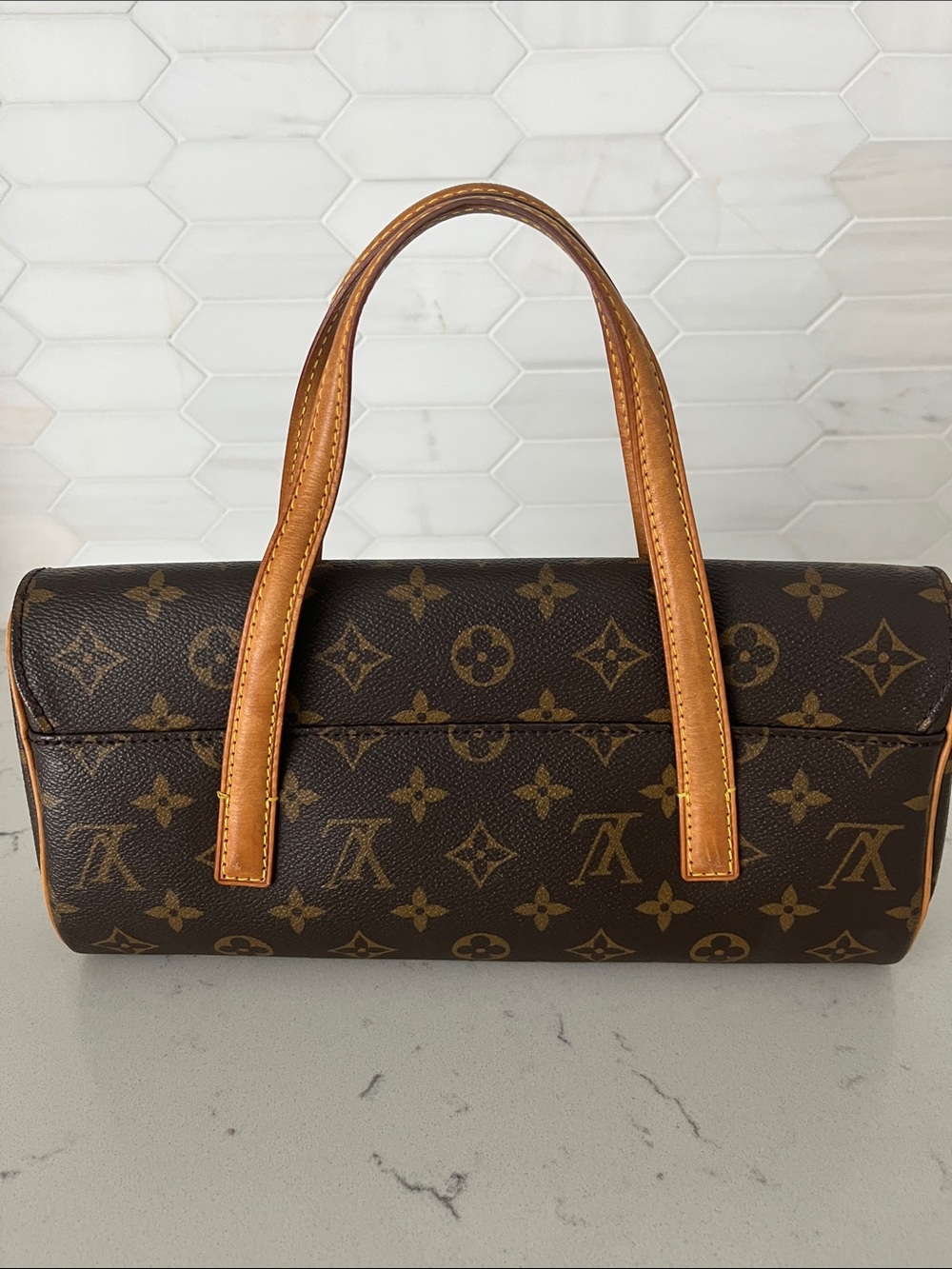 Louis Vuitton Brown Monogram Sonatine Cylinder Bag with Tan Handles - Picture 6 of 10
